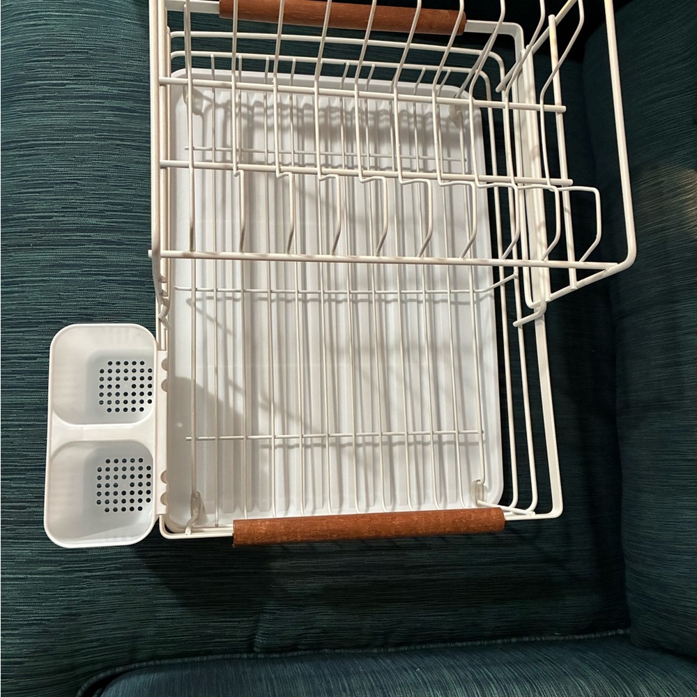 Metal Dish Drying Rack (4 piece set) with Utensils Holder and Wood Accents